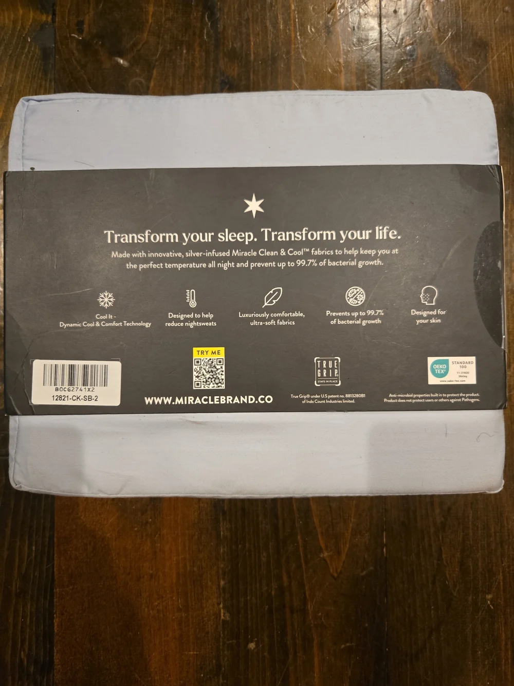 Miracle Made CAL KING Sheet Set Light Blue Luxe Sateen Self-Cooling Cleaning